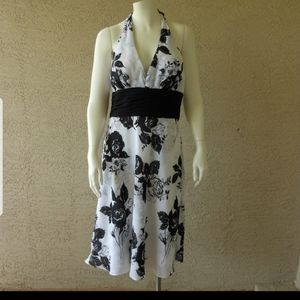 Black White Floral Halter Dress